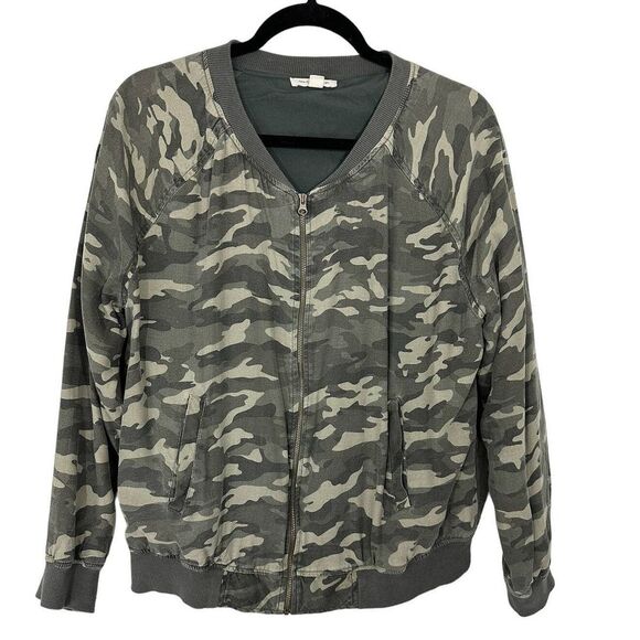 Beach Lunch Lounge Women's Camo Print Bomber Jacket‎ Size L Baseball Collar - Picture 1 of 8